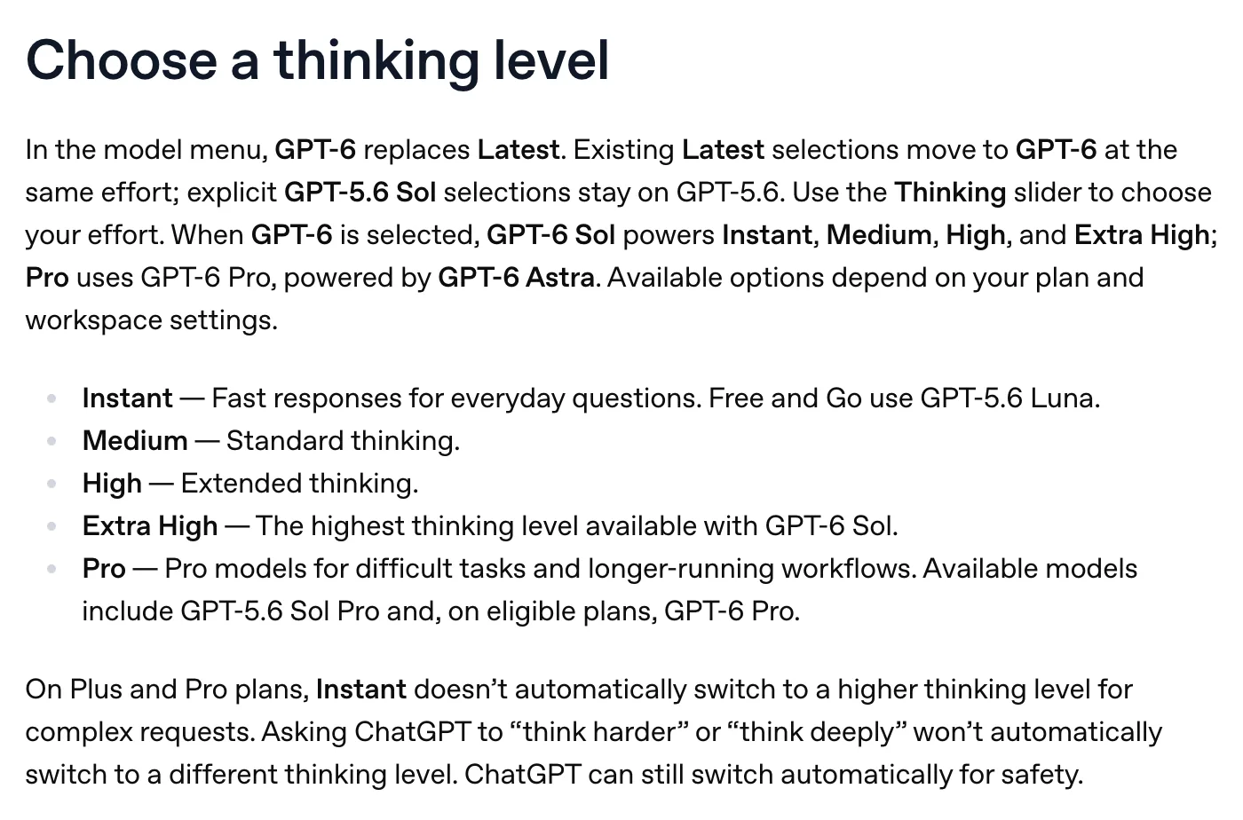 OpenAI ヘルプセンター「GPT-6 and other models in ChatGPT」（2026年10月24日に確認）